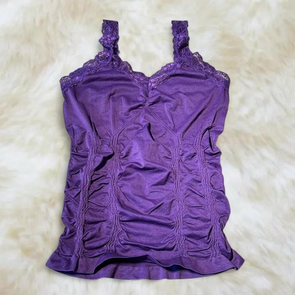Mopas Purple Lace Trim Ruched Cami Top Y2K Fairycore Goth One Size TWC306